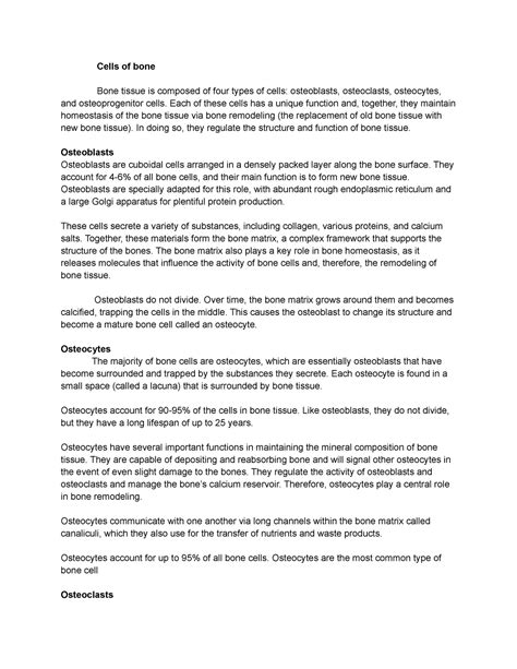 Anatomy - cells of bone - Cells of bone Bone tissue is composed of four ...