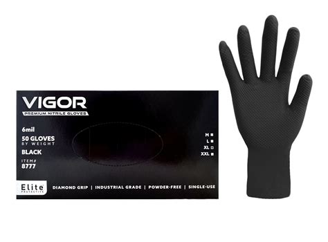 Vigor® Black Nitrile Diamond Grip Gloves