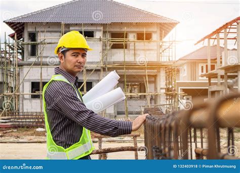 Professional Engineer Worker at the House Building Construction Stock Photo - Image of estate ...