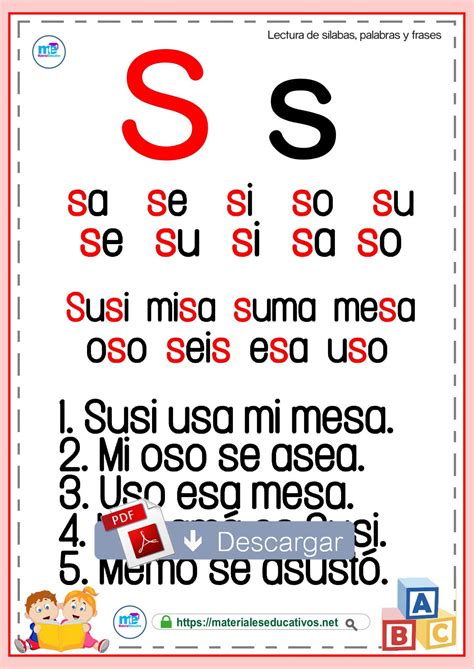 Lectura de sílabas, palabras y frases > 28 fichas - PDF Descargar ...