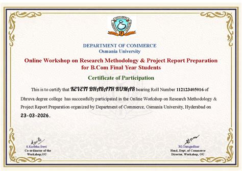 112123405016 certificate - DEPARTMENT OF COMMERCE Osmania University ...