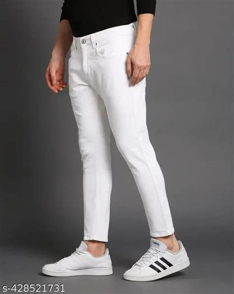 Stylish White Denim Jeans - Slim Fit, Mid Rise, Casual & Partywear