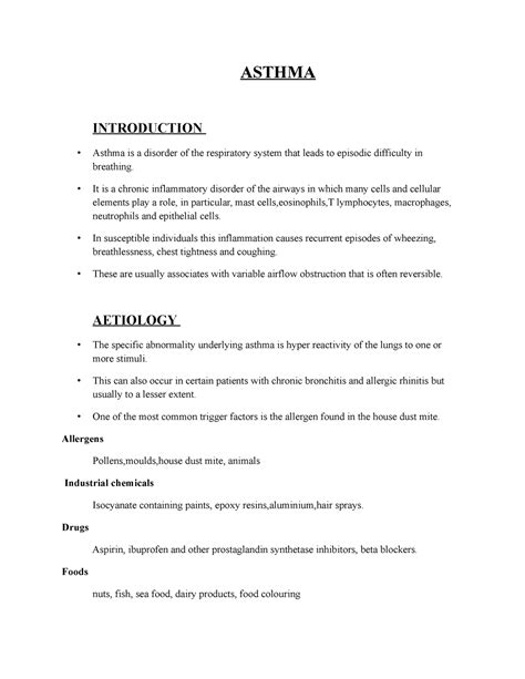 Asthma - ASTHMA INTRODUCTION Asthma is a disorder of the respiratory ...