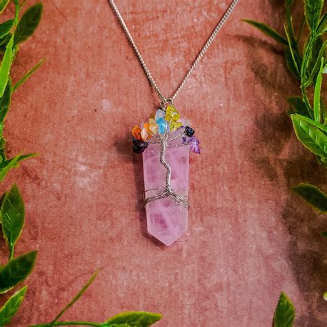 Silver Plated Rose Quartz 7 Chakra Necklace – Japam