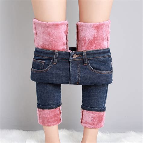 Dyfzdhu Fleece Lined Jeans for Women Winter Thickened Plush High Waist ...