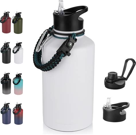 Amazon.com: 64 oz Insulated Water Bottle with Straw & Spout Lids ...
