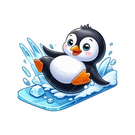 Penguin Sliding Cute Penguin Sliding On Ice Cartoon Cute Penguin