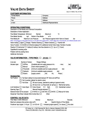 Valve Data Sheet - Fill Out, Sign & Share Online | pdfFiller