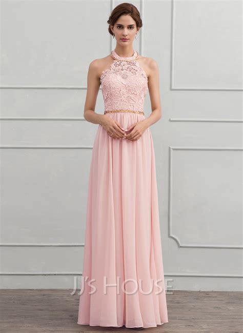 A-Line/Princess Halter Floor-Length Chiffon Evening Dress With Beading ...