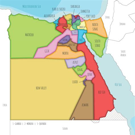 Vector illustrated map of Egypt with governorates or provinces and ...