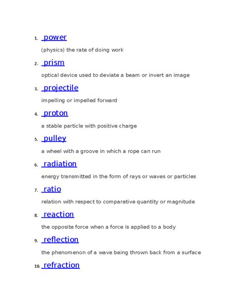 Phy 7 - physics notes, very helpful! - 1. power (physics) the rate of doing work 2. prism ...
