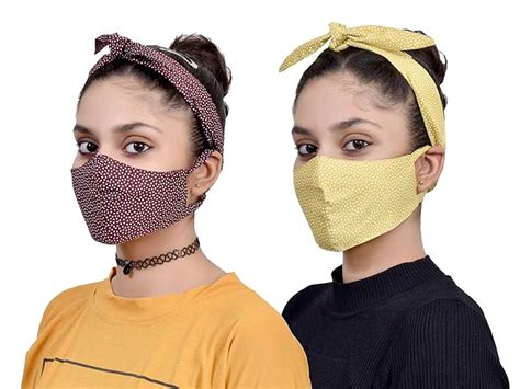 Tolexo innovative Cotton Hairband cum mask in polka dots pack of 2 (5-9 ...