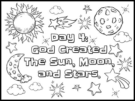 Creation Day 4 Sun, Moon, And Stars Coloring Page | Creation coloring ...
