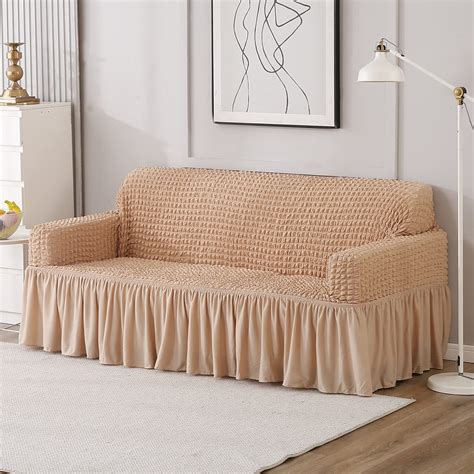 HOKIPO 280 GSM Elastic Stretchable Turkish Bubble Sofa Frill Cover for ...