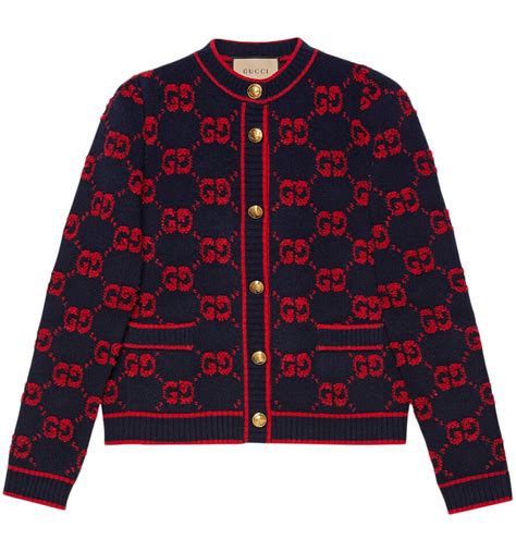 Gucci Women's GG Wool Boucle Jacquard Cardigan Blue/Red - SS23 - GB