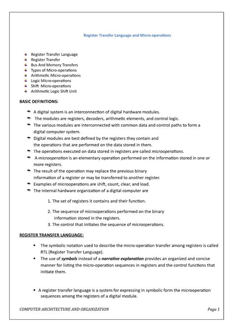 Coanote-MCA - Register Transfer Language and Micro-operations Register ...