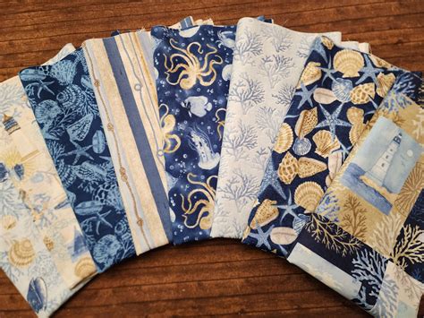 Cobalt Seas by Andrea Tachiera for Henry Glass - 8 Piece Half Yard Bundle Pack - Otter, Pelican ...