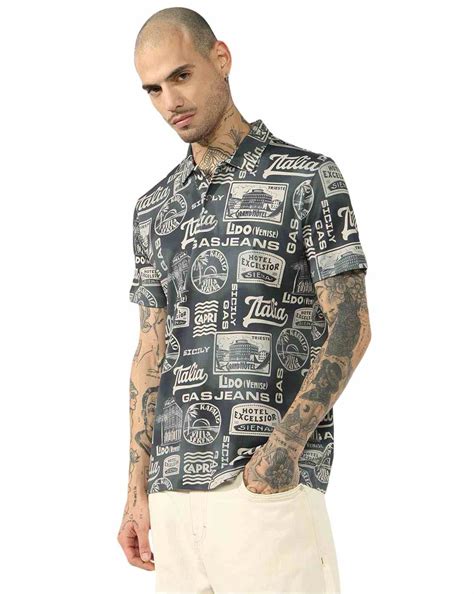 Italian Travel Stamp Printed Cotton Regular Fit Polo Tshirt