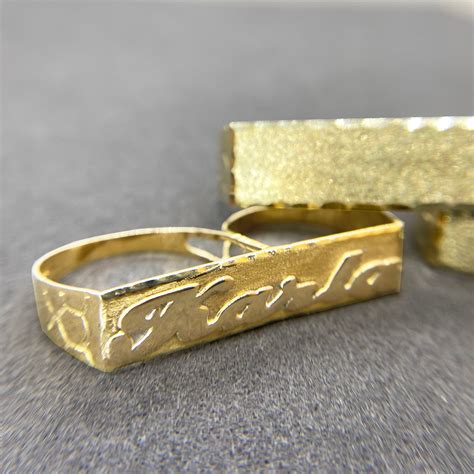 10k Solid Gold Personalized Custom Name Two Double Finger Nugget Ring ...