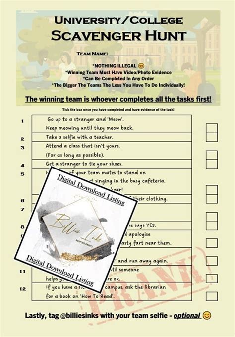 University Scavenger Hunt, College Scavenger Hunt, Frat Games, Team ...