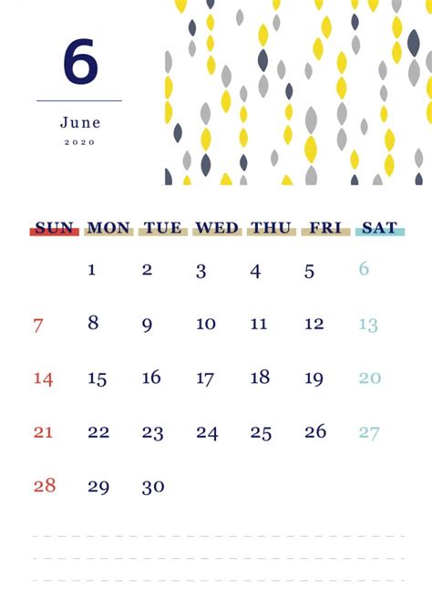 北欧風パターンの月間カレンダー（2020年・6月） | 無料イラスト素材｜素材ラボ