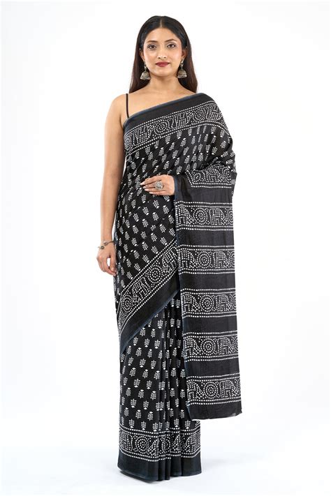 Teejh Sindhura Black Hand Blockprint Saree