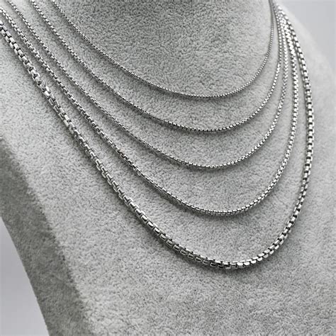 14K White Gold Round Box Chain Necklace - 14K White Gold Chain | Women ...