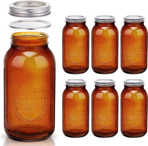Amazon.com: 6 Pieces 64 oz Amber Glass Mason Jars Glass Mason Jars ...