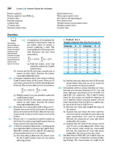 Control Charts for Variables: Exercises and Solutions (Chapter 6) - Studocu