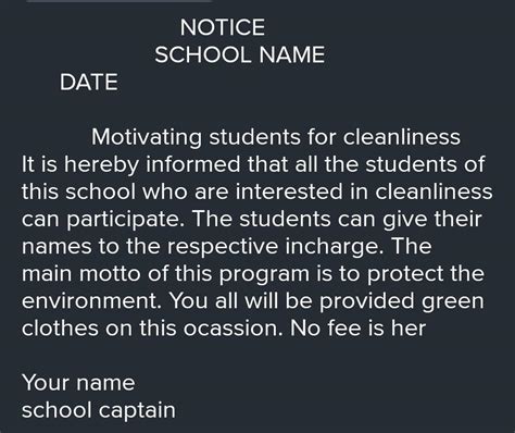 Your school is going to observe a cleanliness week .Write a notice in ...