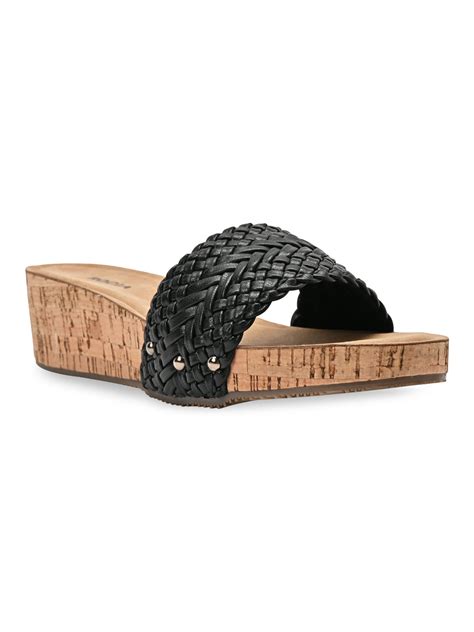 Shop Rocia By Regal Cream Women Woven Slider Wedges 58022BLACK