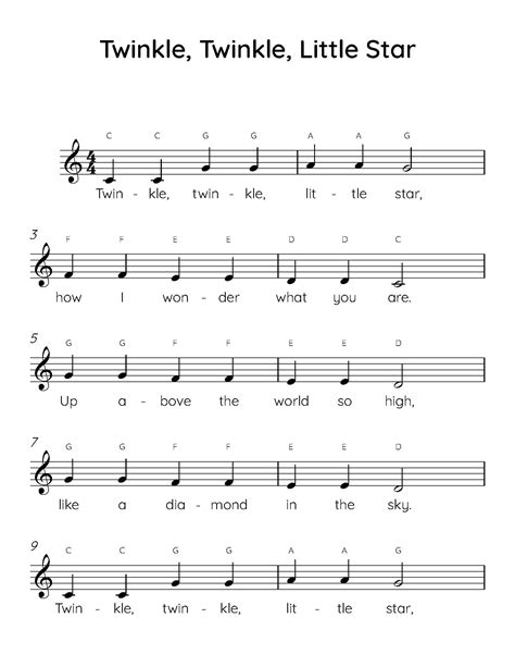 Twinkle Twinkle Little Star Easy Piano Sheet Music (digital Download ...