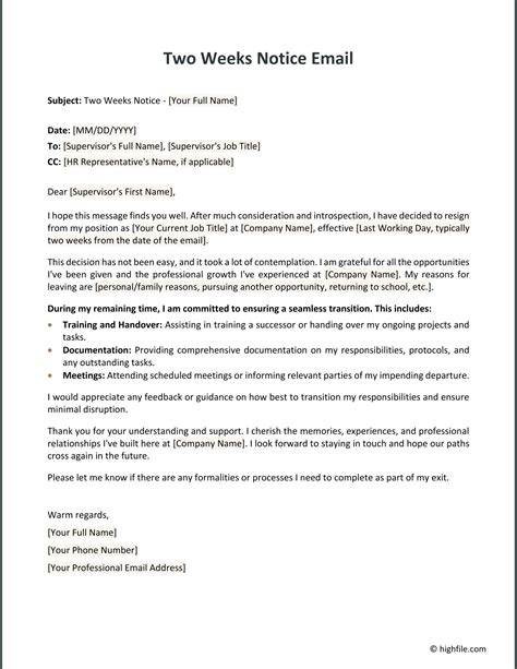 2 Weeks Notice Template - Word | Google Docs - Highfile