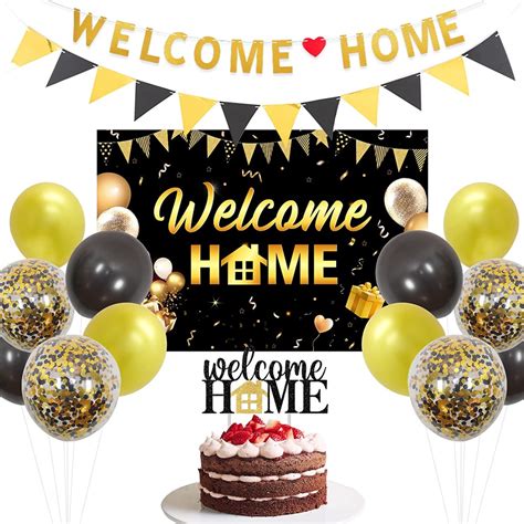 JOLLYBOOM Welcome Home Decorations Black and Gold - Welcome Home Banner ...