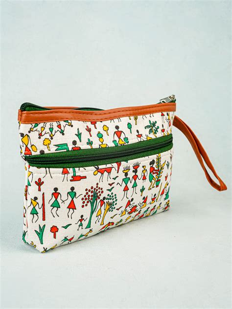 Warli Printed Purse with Zipper - WBG0812 – Wedtree