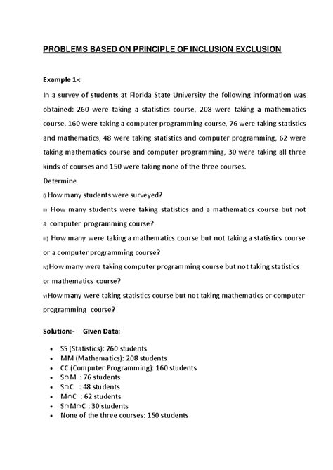 UNIT 4: Inclusion-Exclusion Principle & Applications (PIE) - Studocu