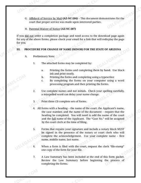 Arizona Name Change Instructions and Forms Package for a Minor ...