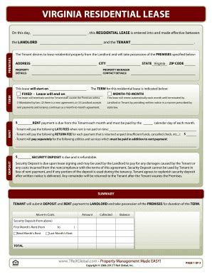Fillable Online Virginia Residential Lease Form - TReXGlobal.com Fax ...