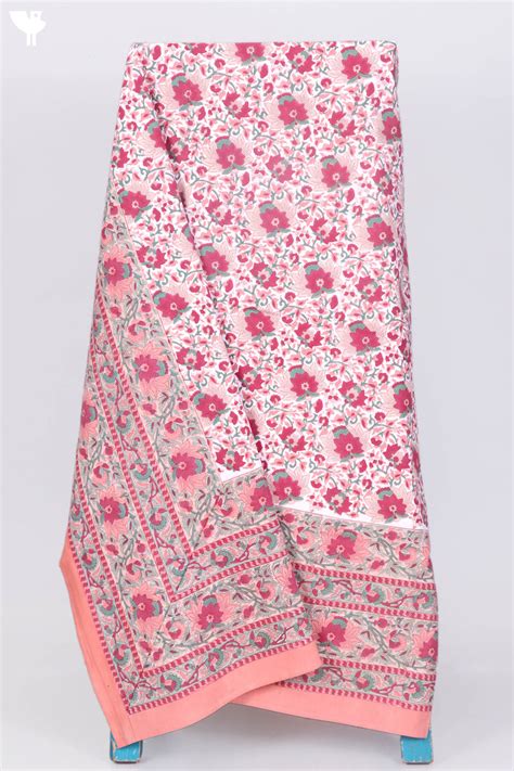 20s Cotton KING SIZE Bed Cover In Floral Block Print