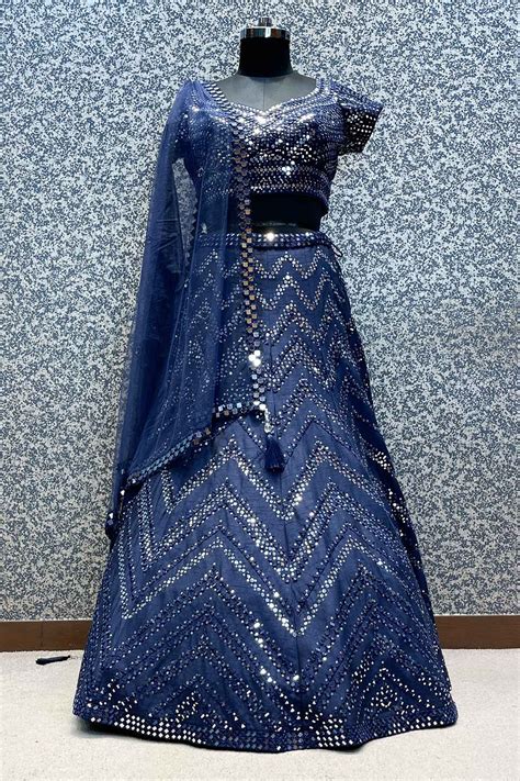 Nirmal Creations Best & Pure Blue Mirror Work Lehenga Choli Sets ...