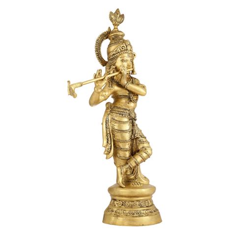 Buy Brass smiling Krishna Playing Flute Statue | Height 28 Inch ...