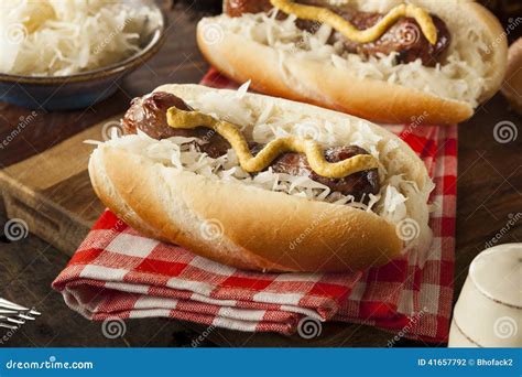 Homemade Bratwurst with Sauerkraut Stock Photo - Image of sauerkraut ...
