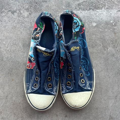 y2k ed hardy slip on sneaker converse shoes size:... - Depop