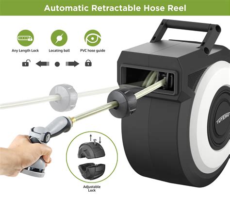 Retractable Garden Hose Reel 90 FT, Wall Mount Heavy Duty Water Hose ...