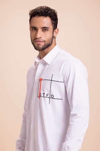 Buy White Cotton Embroidery Letter Shirt For Men by Amit Arora Online ...