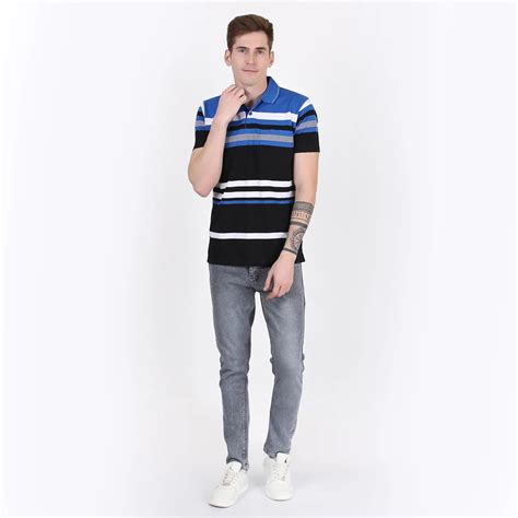 Blue and Black Striped Pocket Polo T-shirt – Deer Club
