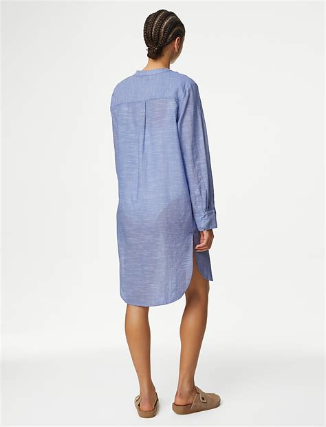 Buy Pure Cotton Collarless Beach Cover Up Shirt at Marks & Spencer