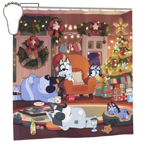 Sanaai Bluey Pattern Waterproof Shower Curtain Set - Fancy Bathroom ...