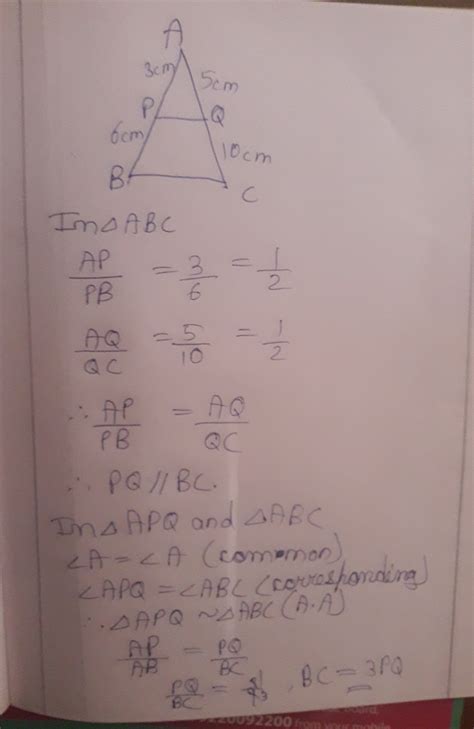 P and Q are points on sides AB and AC respectively, of ΔABC. If AP = 3 ...