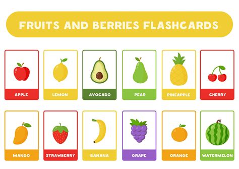 Cute cartoon fruits with names. Flash cards for children. 2848035 ...